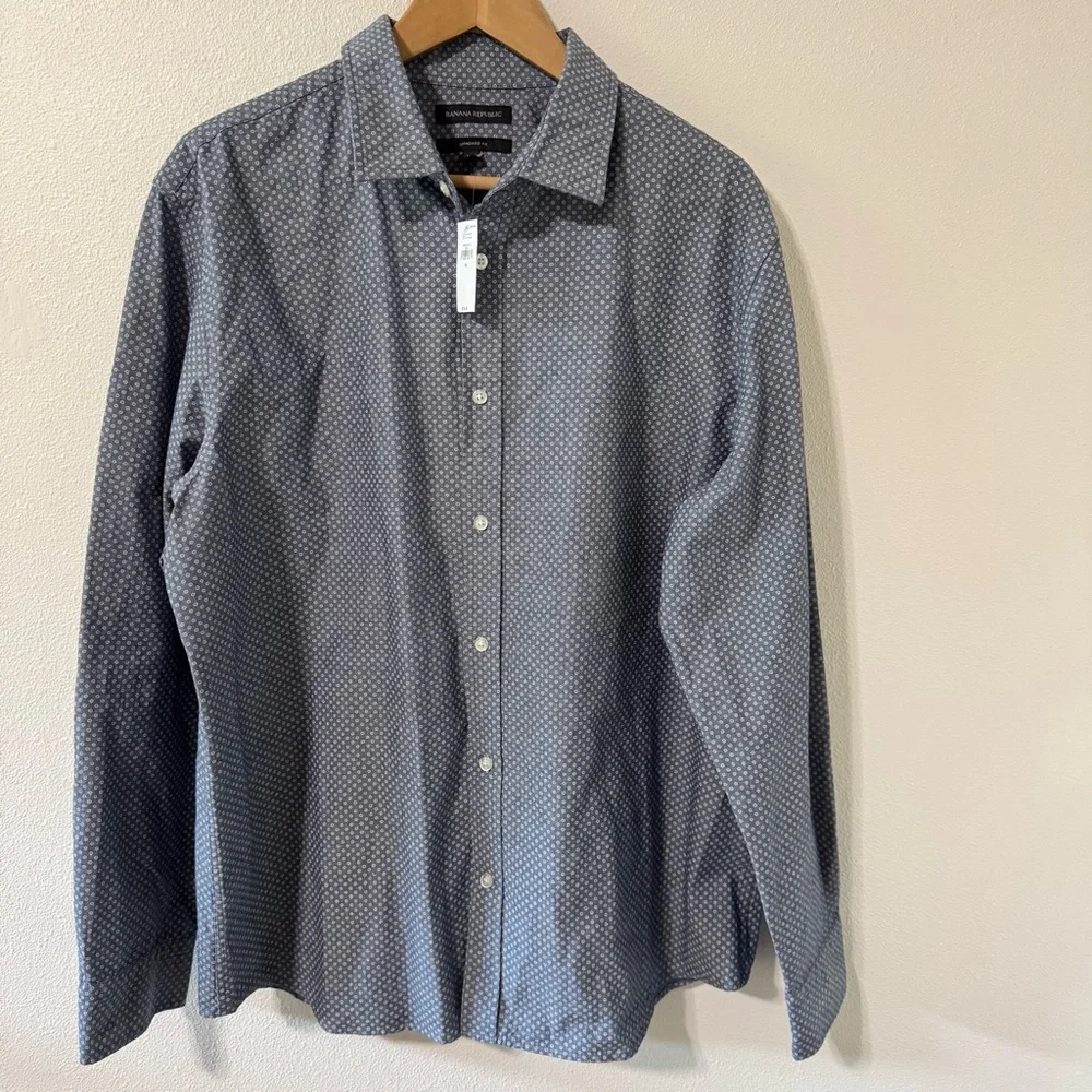 Banana Republic Luxe Poplin Standard Untuck Long Sleeve Button Shirt Blue NWT-XL